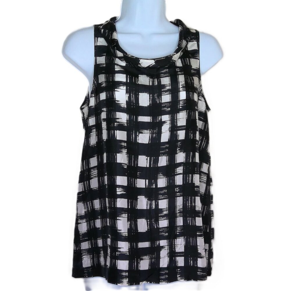 Theory Silk Top Cowl Neck Shell Black & White Sleeveless Pullover EUC Sz P/TP XS